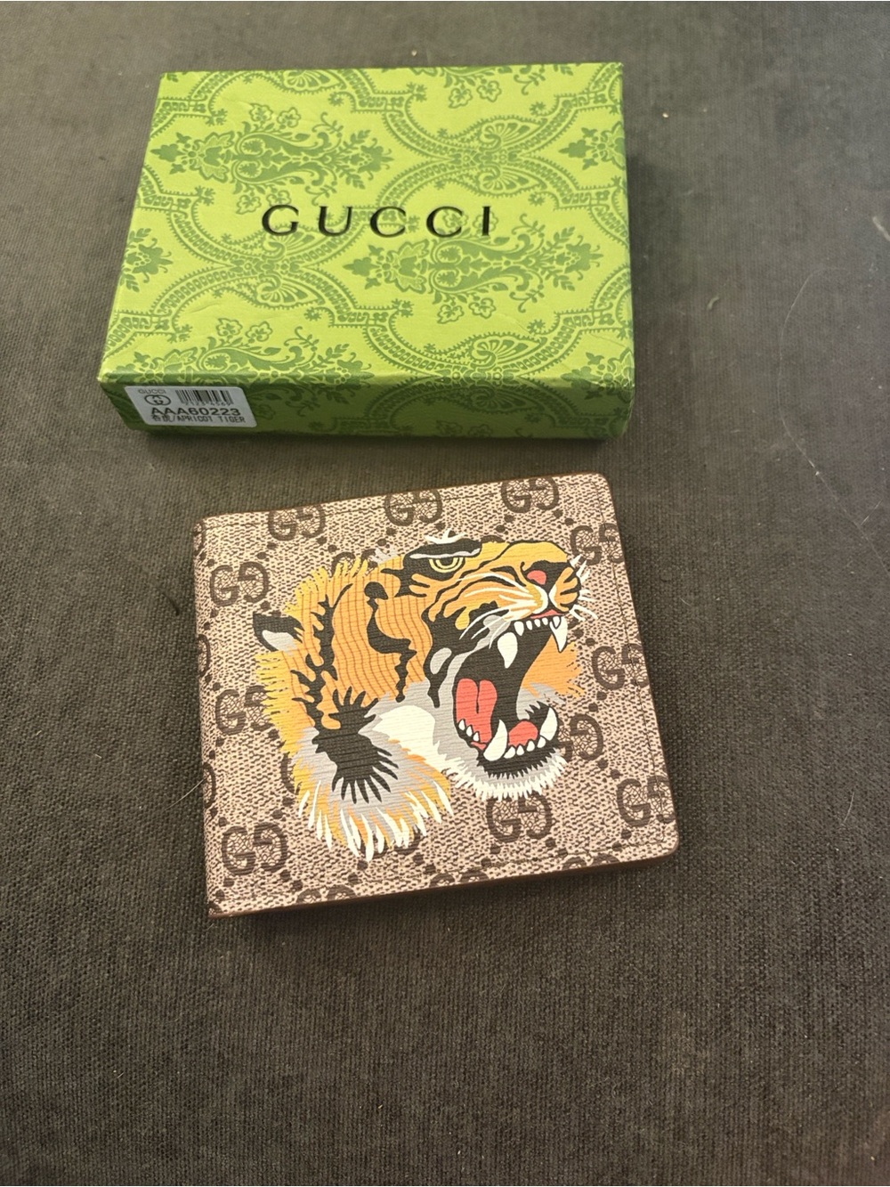 Gucci Brown GG Supreme Tiger Money Clip with Multicolor Tiger Motif